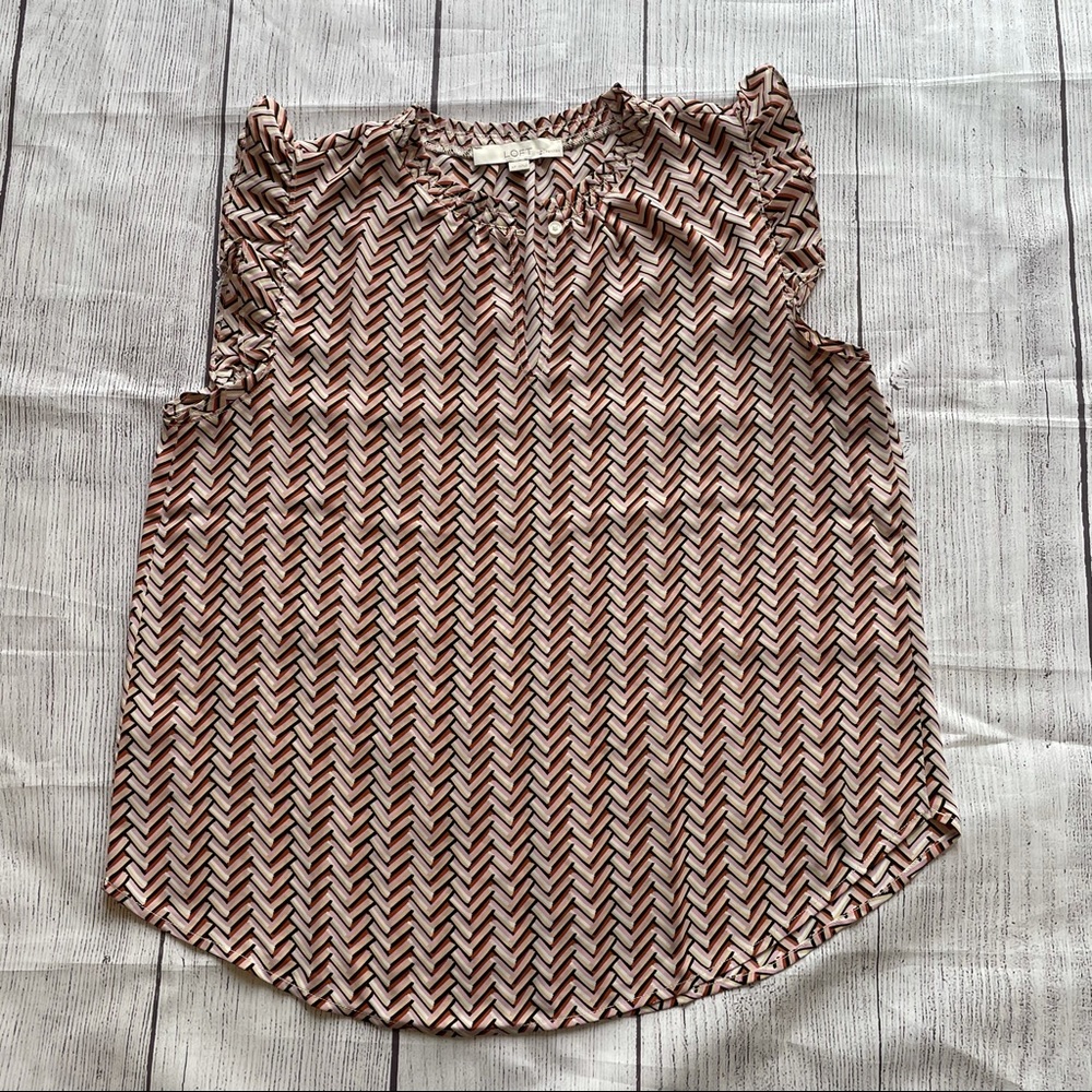LOFT Chevron Print Ruffle Sleeve Blouse